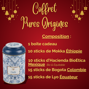 Offre de Noël - Coffret Pures Origines - 50 sticks de café lyophilisés Pures origines- café 100% arabica - 4 références de café 