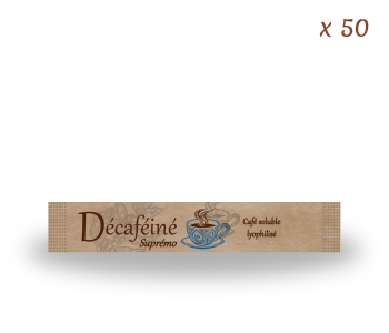 Café lyophilisé Suprémo Décaféiné - 50 dosettes -Qualité Premium - Stick