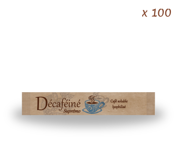 Café lyophilisé Suprémo Décaféiné - 100 dosettes -Qualité Premium - Stick