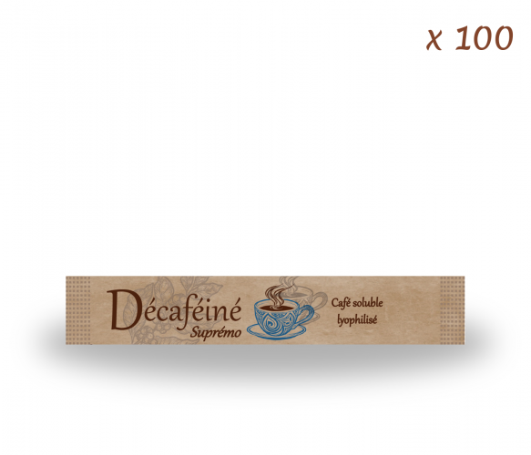 Café lyophilisé Suprémo Décaféiné - 100 dosettes -Qualité Premium - Stick